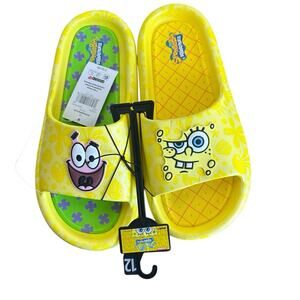 Ground Up Men’s Nickelodeon Sponge Bob Patrick Comfort Slides Yellow Size 12 NWT
